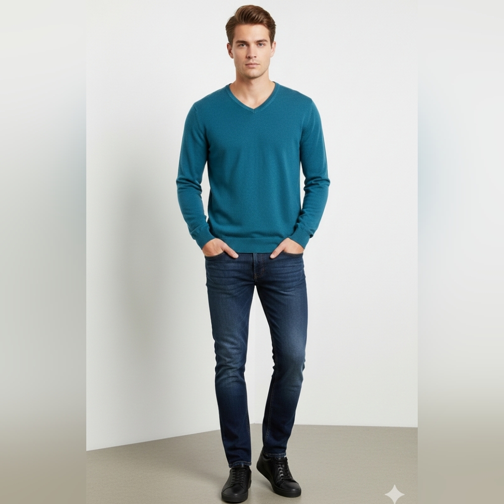 Calvin Klein Men's Teal V-Neck Sweater Size XXL